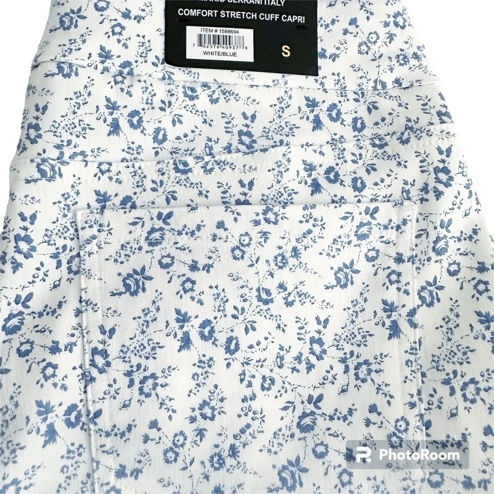 MARIO Serrani Blue Floral Stretch Cuff Capri NWT Size Small